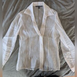 Lafayette 148 New York Sheer White Button-Up Blouse